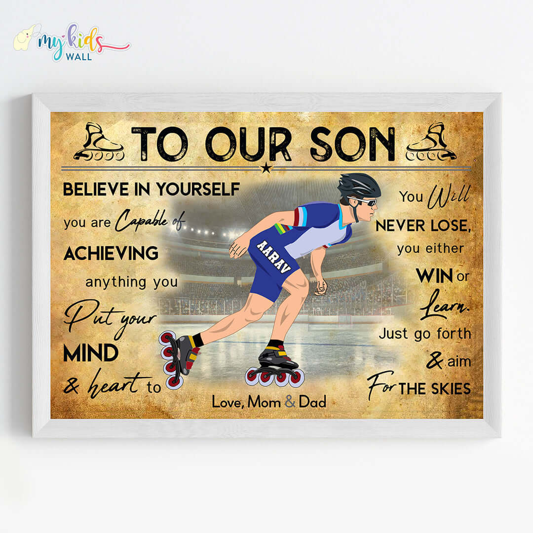 Roller Skating Boy Personalized Motivational Wall Art (Framed)