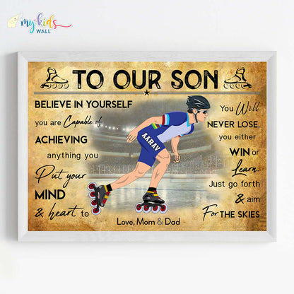 Roller Skating Boy Personalized Motivational Wall Art (Framed)