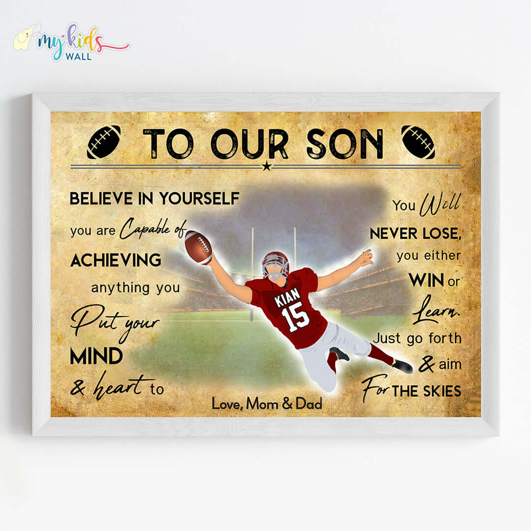 Rugby Player Catcher Personalised Motivational Wall Art (Framed)