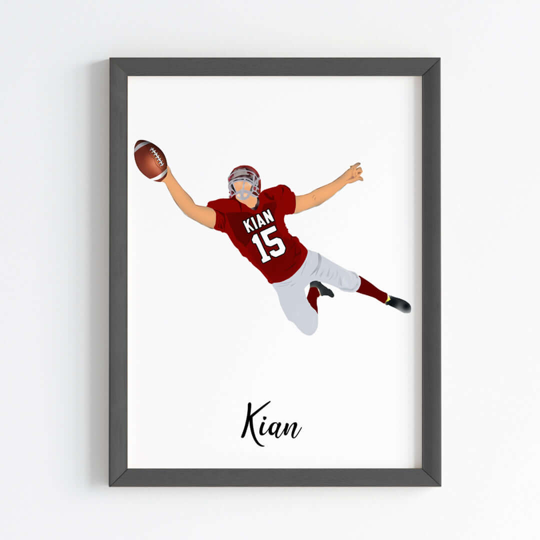 Rugby Player Catcher Personalised Wall Art (Framed)