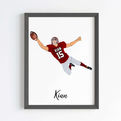 Rugby Player Catcher Personalised Wall Art (Framed)