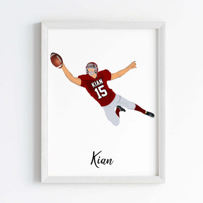 Rugby Player Catcher Personalised Wall Art (Framed)