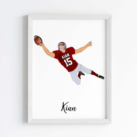 Rugby Player Catcher Personalised Wall Art (Framed)