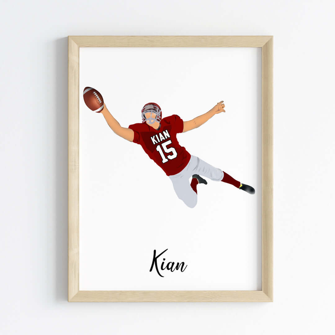 Rugby Player Catcher Personalised Wall Art (Framed)