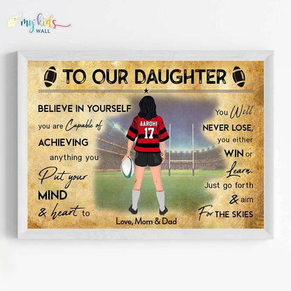 Rugby Player Girl Personalised Motivational Wall Art (Framed)