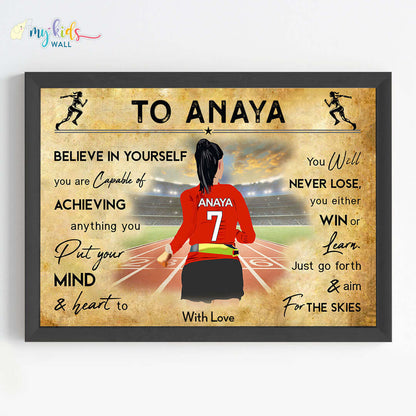 Running Athlete Girl Personalised Motivational Wall Art (Framed)