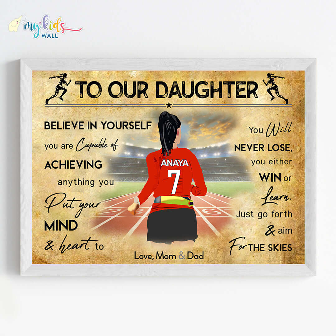 Running Athlete Girl Personalised Motivational Wall Art (Framed)