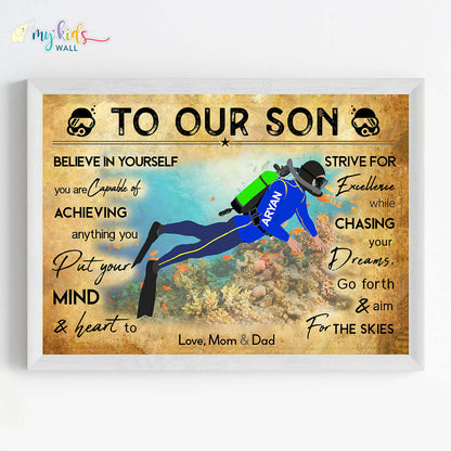 Scuba Diver Personalized Motivational Wall Art (Framed)