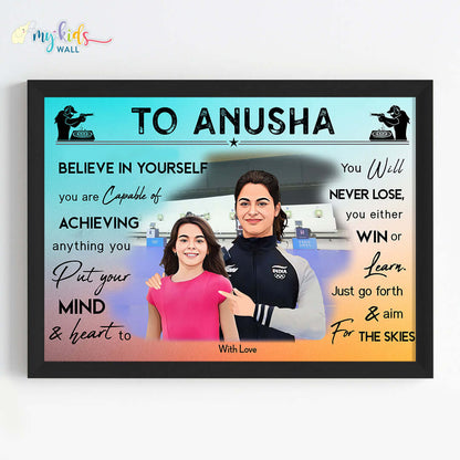 Shooting Champ with Manu Bhaker Personalized Motivational Portrait (Framed)