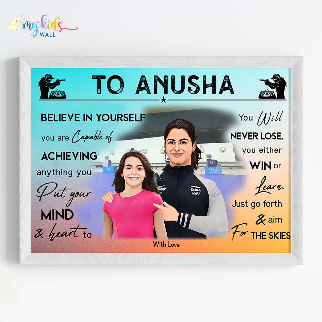 Shooting Champ with Manu Bhaker Personalized Motivational Portrait (Framed)