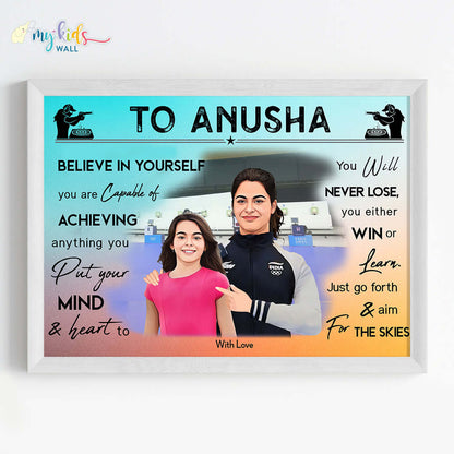 Shooting Champ with Manu Bhaker Personalized Motivational Portrait (Framed)