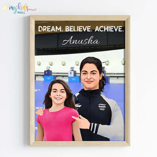 Shooting Champ with Manu Bhaker Personalized Portrait (Framed)