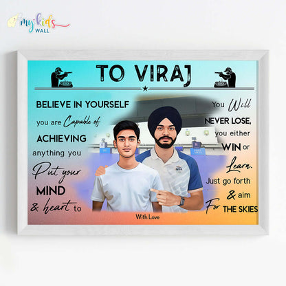 Shooting Champ with Sarabjot Singh Personalized Motivational Portrait (Framed)