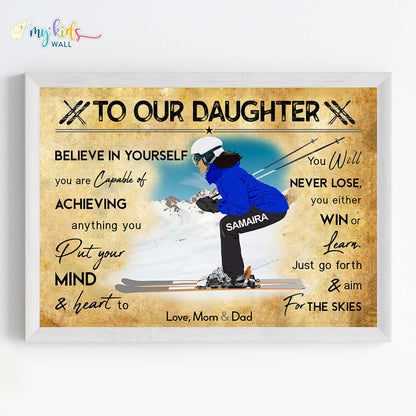 Skiing Player Girl Personalised Motivational Wall Art (Framed)