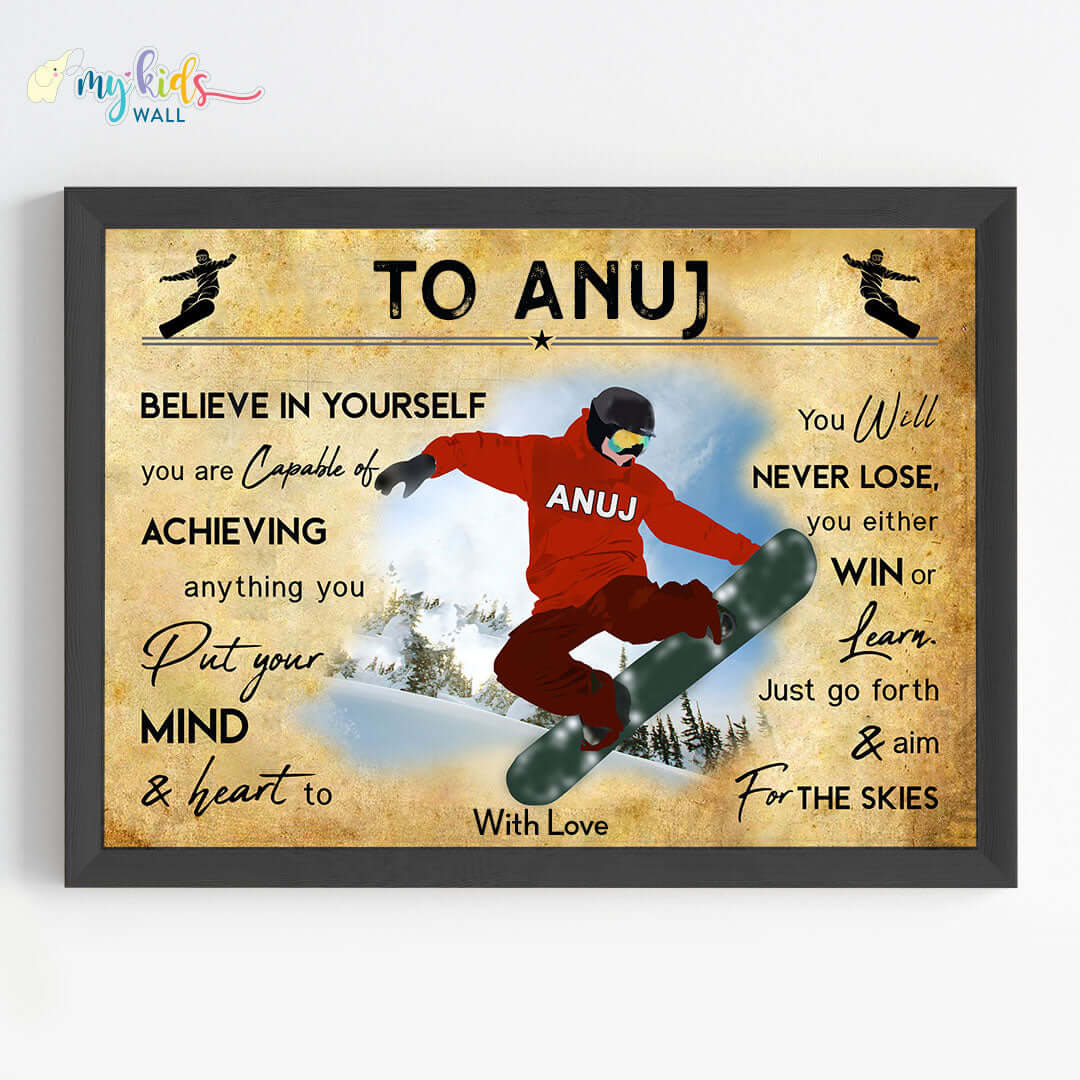 Snowboarding Athlete Personalised Motivational Wall Art (Framed)