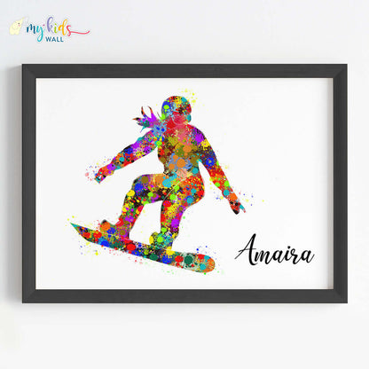 Snowboarding Girl Personalised Wall Art (Framed)