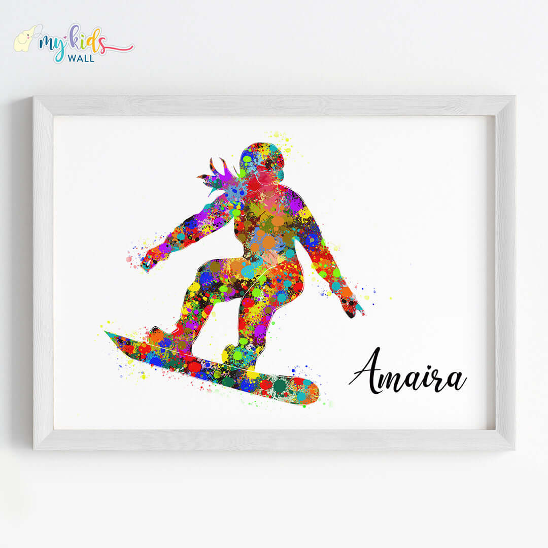 Snowboarding Girl Personalised Wall Art (Framed)
