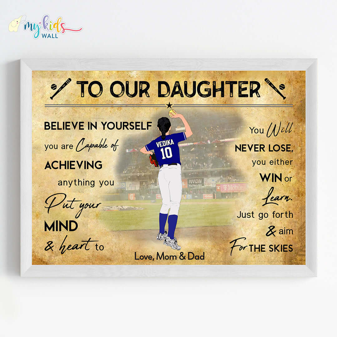Softball Player Girl Personalized Motivational Wall Art (Framed)