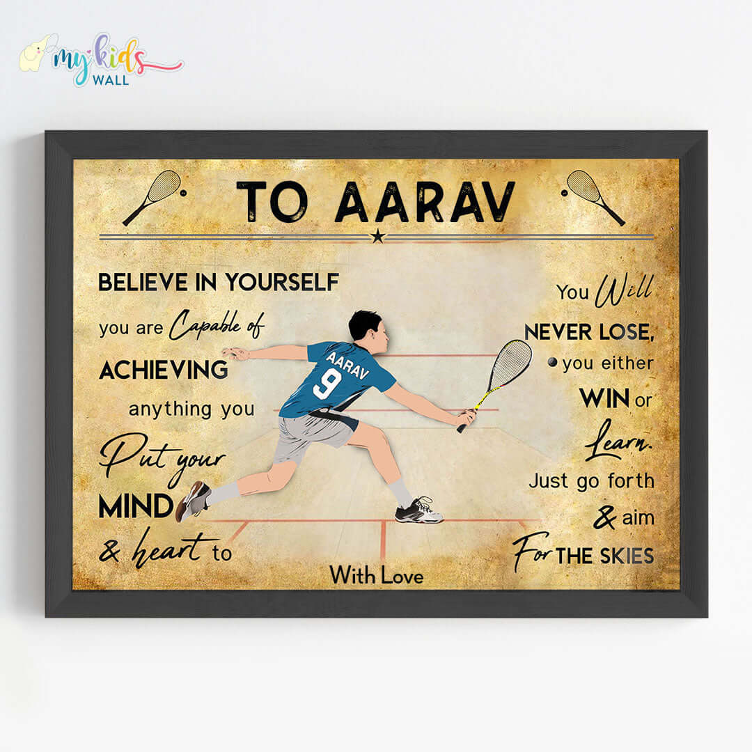 Squash Player Personalized Motivational Wall Art (Framed)