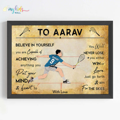 Squash Player Personalized Motivational Wall Art (Framed)