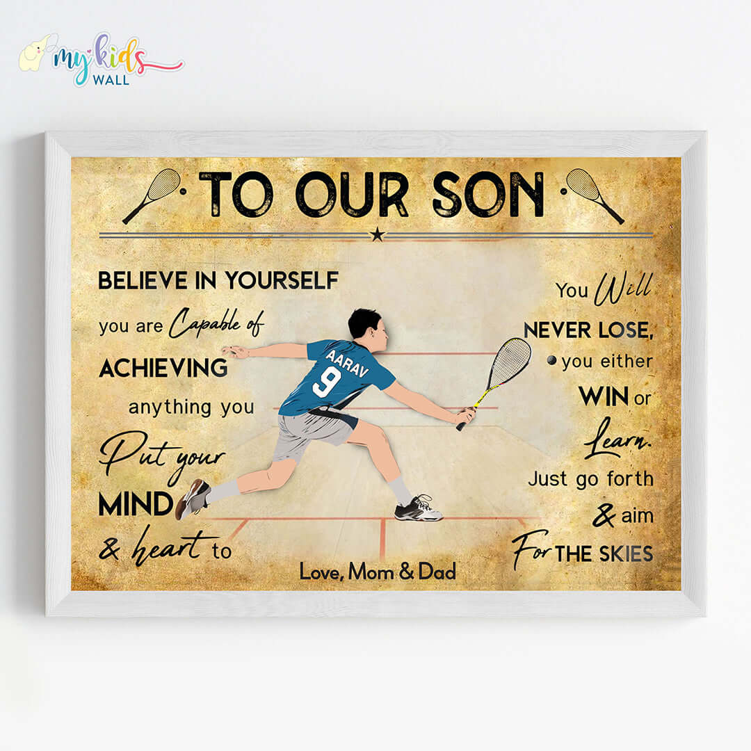 Squash Player Personalized Motivational Wall Art (Framed)