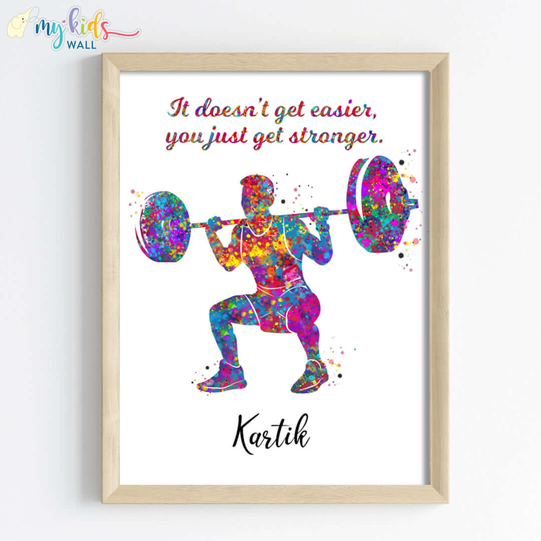 Squat Weightlifter Boy Personalized Wall Art (Framed)