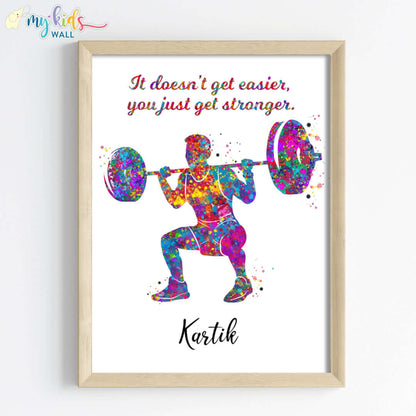Squat Weightlifter Boy Personalized Wall Art (Framed)