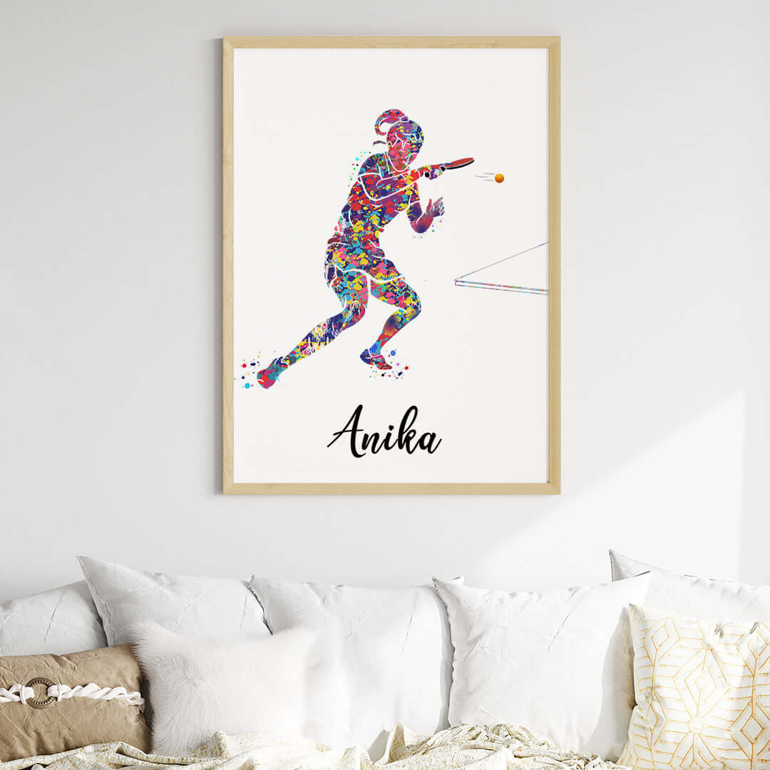 Table Tennis Player Girl Personalised Wall Art (Big Frame)