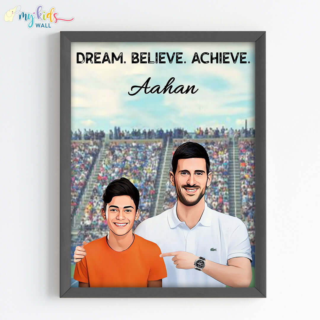 Tennis Champ with Novak Djokovic Personalized Portrait (Framed)