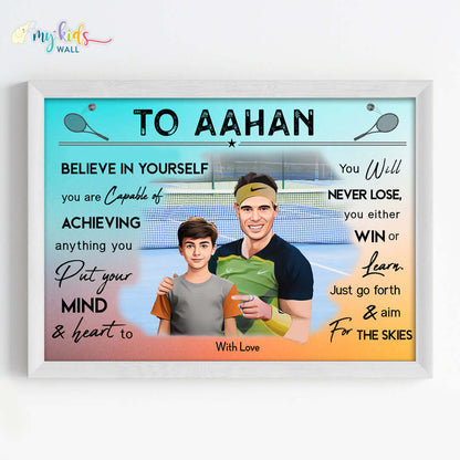 Tennis Champ with Rafael Nadal Personalized Motivational Portrait (Framed) New