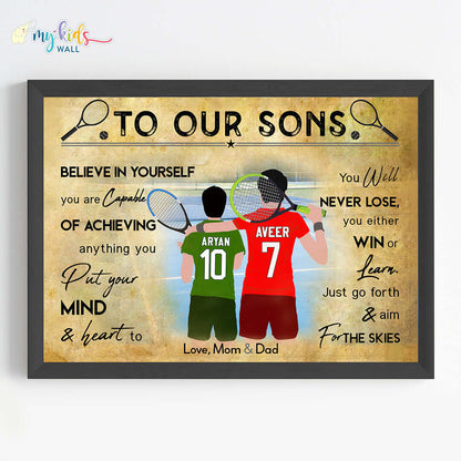Tennis Player Brothers Personalized Motivational Wall Art (Framed)