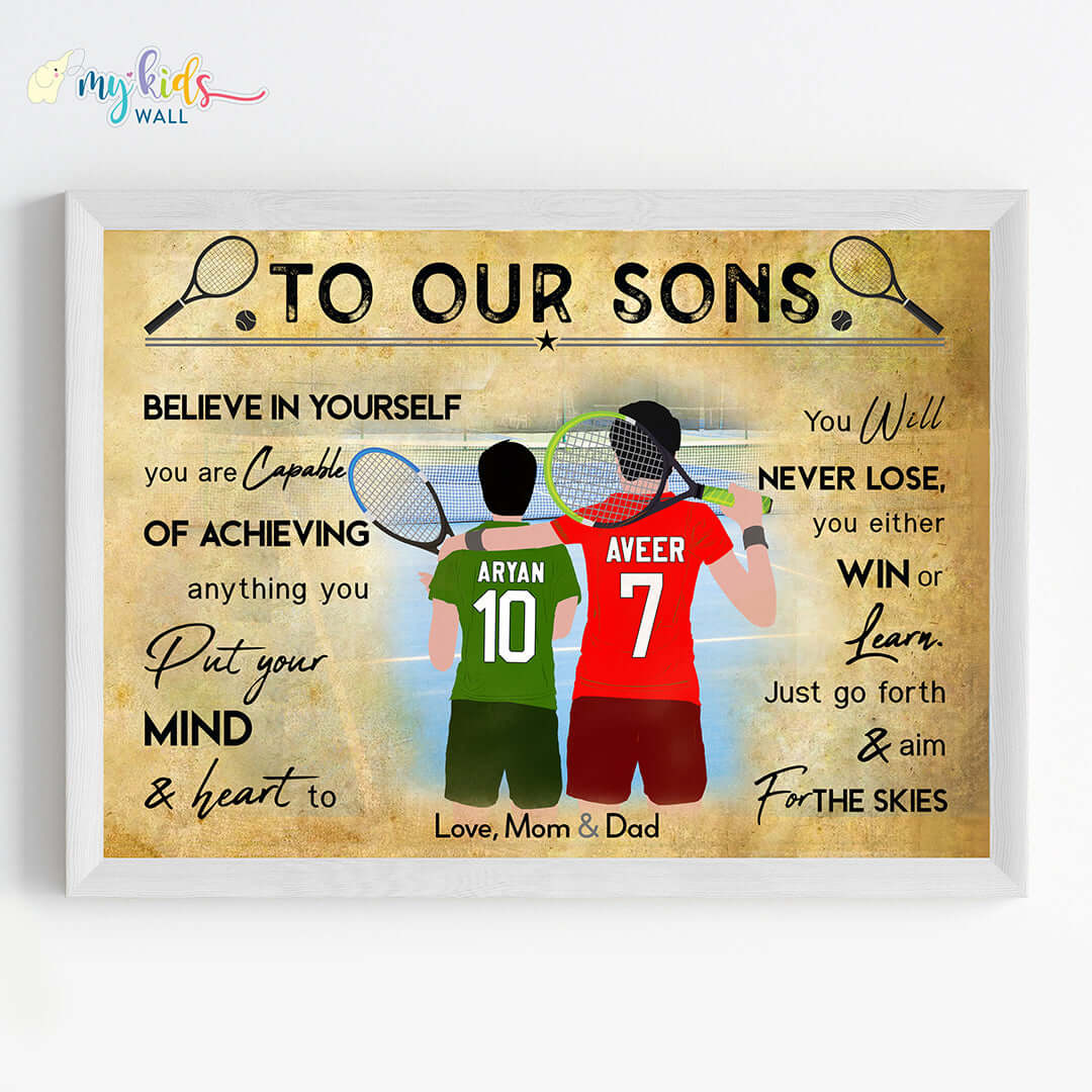 Tennis Player Brothers Personalized Motivational Wall Art (Framed)