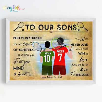 Tennis Player Brothers Personalized Motivational Wall Art (Framed)