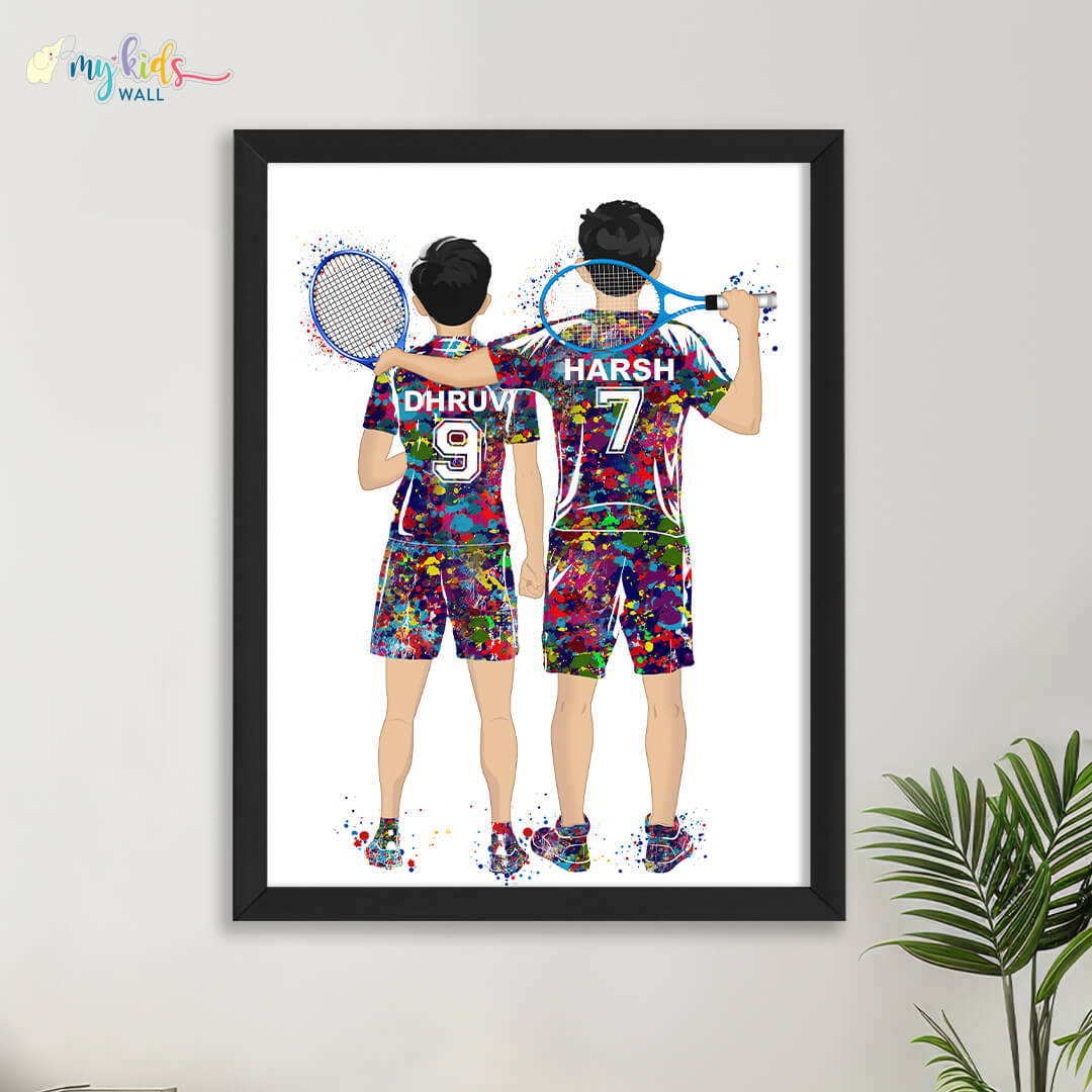 Tennis Player Brothers Personalized Wall Art (Framed)