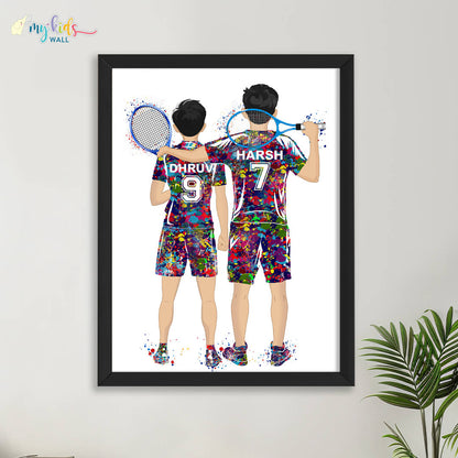 Tennis Player Brothers Personalized Wall Art (Framed)
