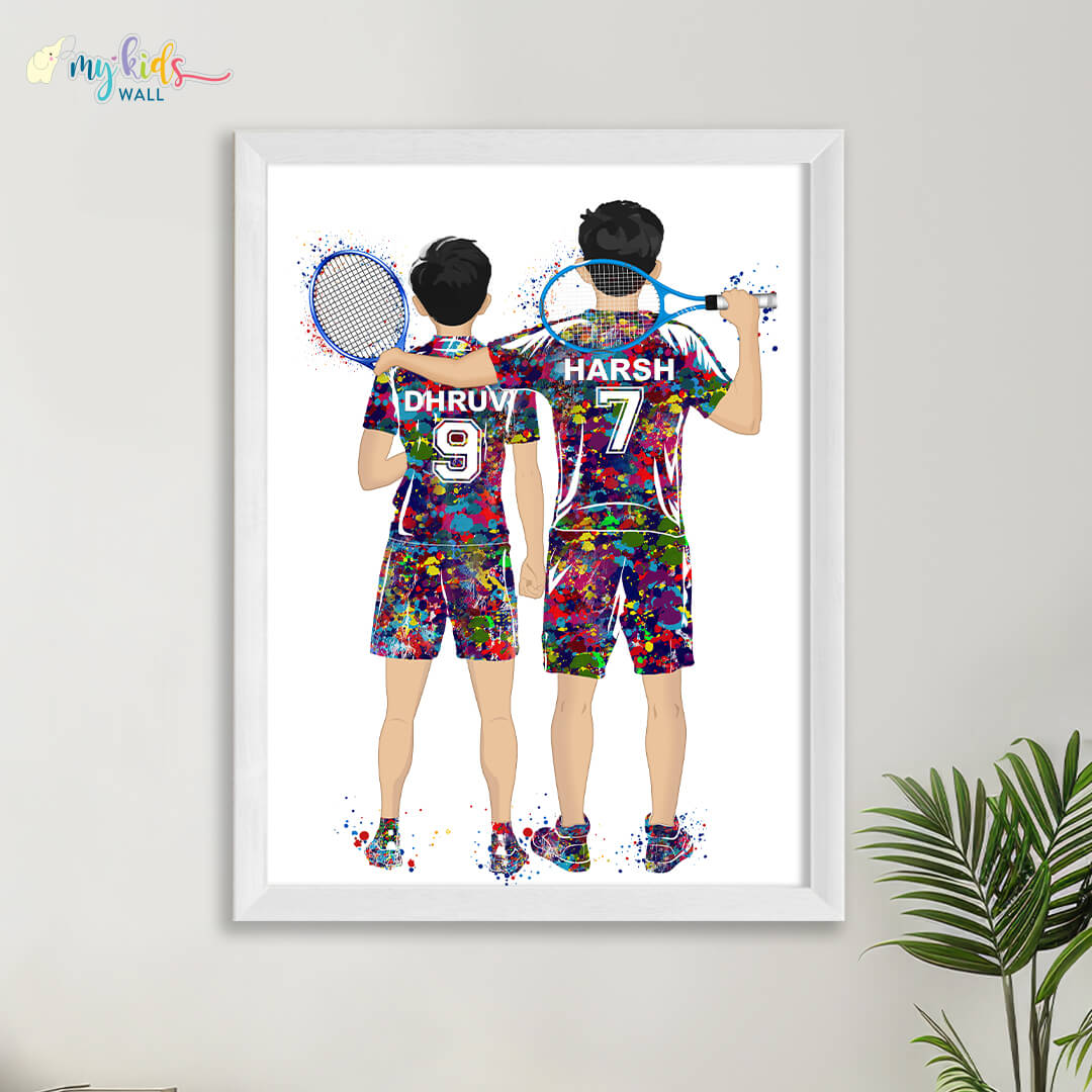 Tennis Player Brothers Personalized Wall Art (Framed)