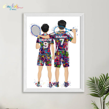 Tennis Player Brothers Personalized Wall Art (Framed)