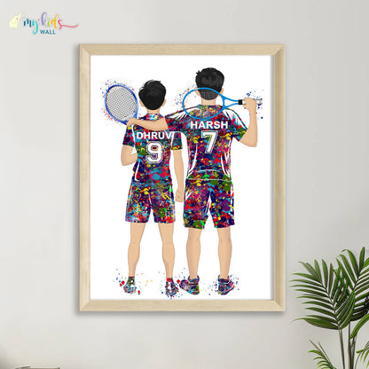 Tennis Player Brothers Personalized Wall Art (Framed)
