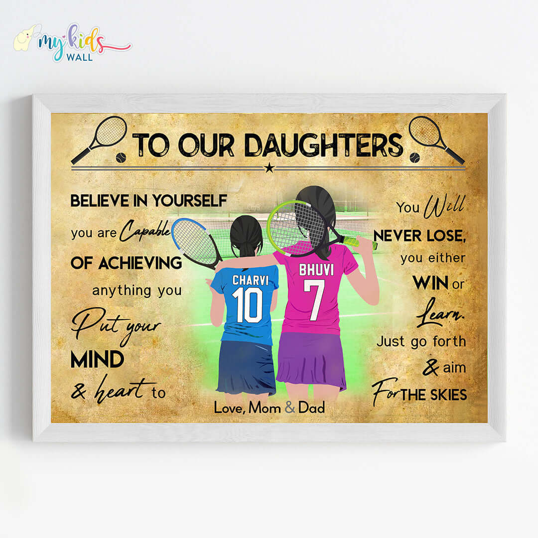 Tennis Player Sisters Personalized Motivational Wall Art (Framed)