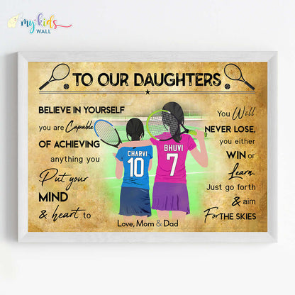 Tennis Player Sisters Personalized Motivational Wall Art (Framed)