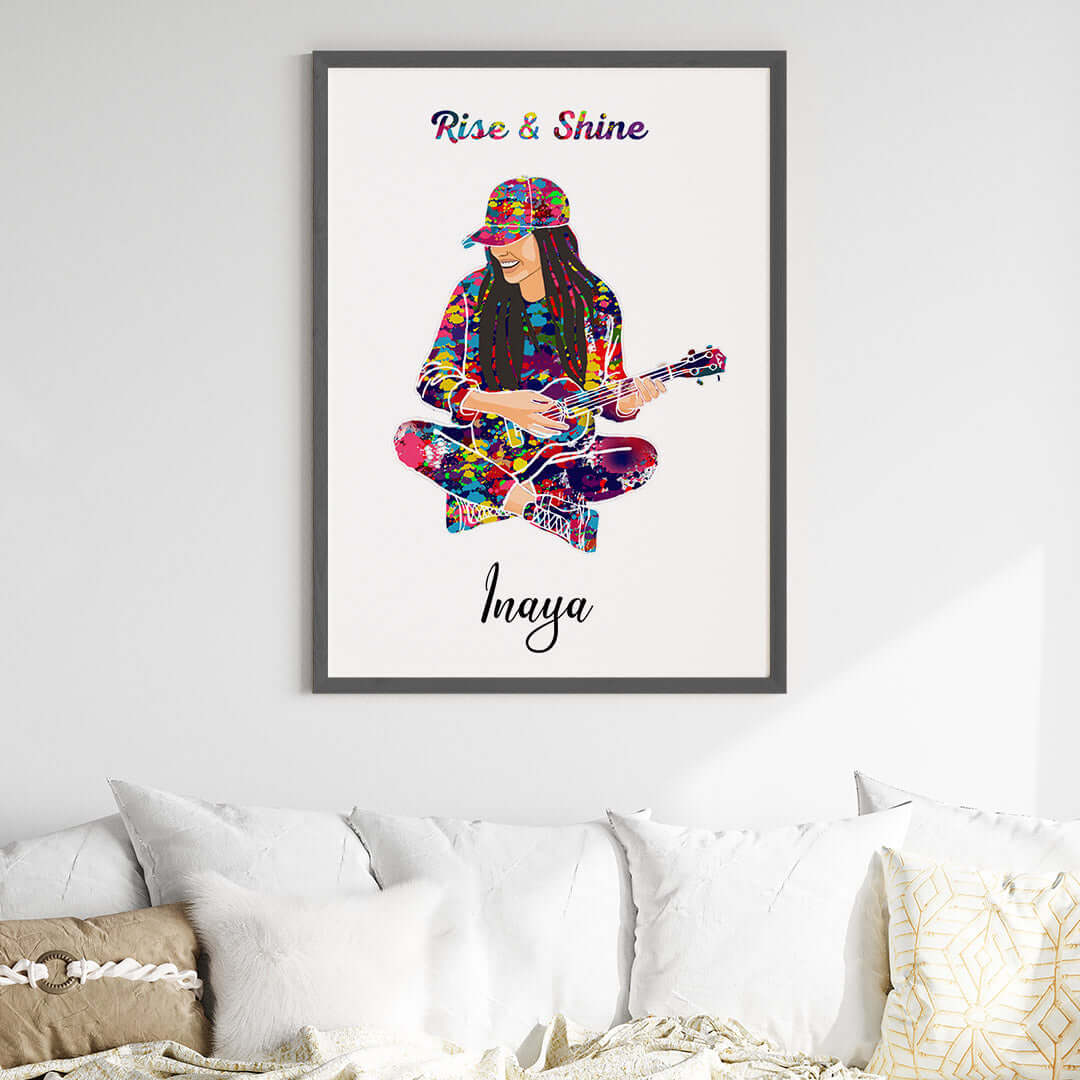 Ukulele Player Girl Personalized Wall Art (Big Frame)
