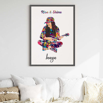 Ukulele Player Girl Personalized Wall Art (Big Frame)