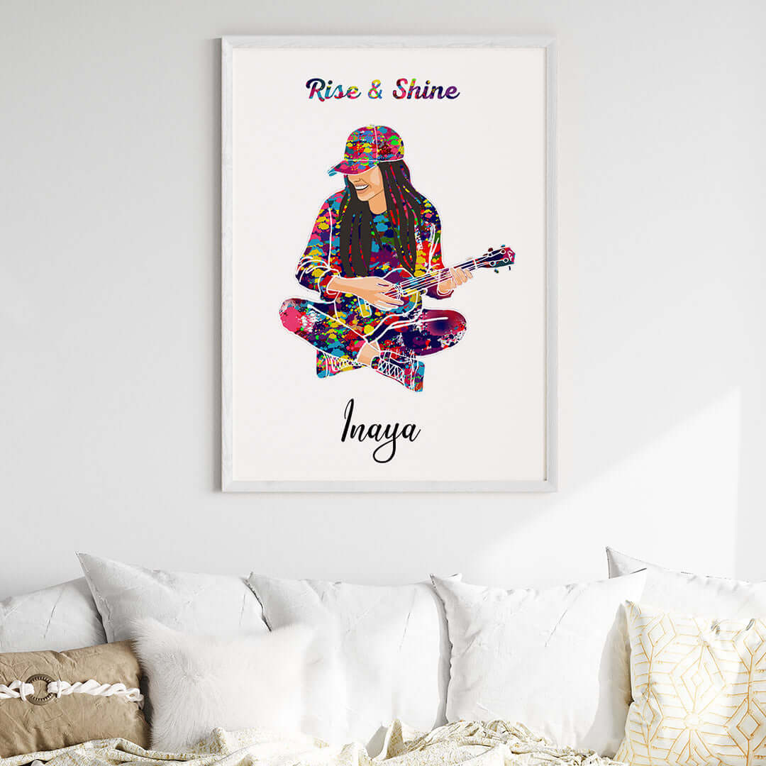 Ukulele Player Girl Personalized Wall Art (Big Frame)