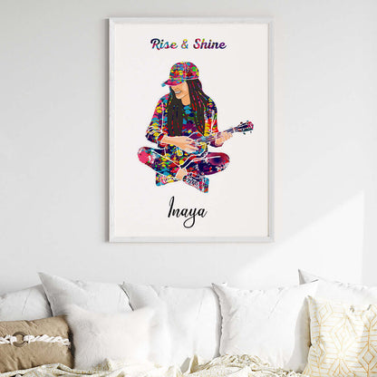 Ukulele Player Girl Personalized Wall Art (Big Frame)