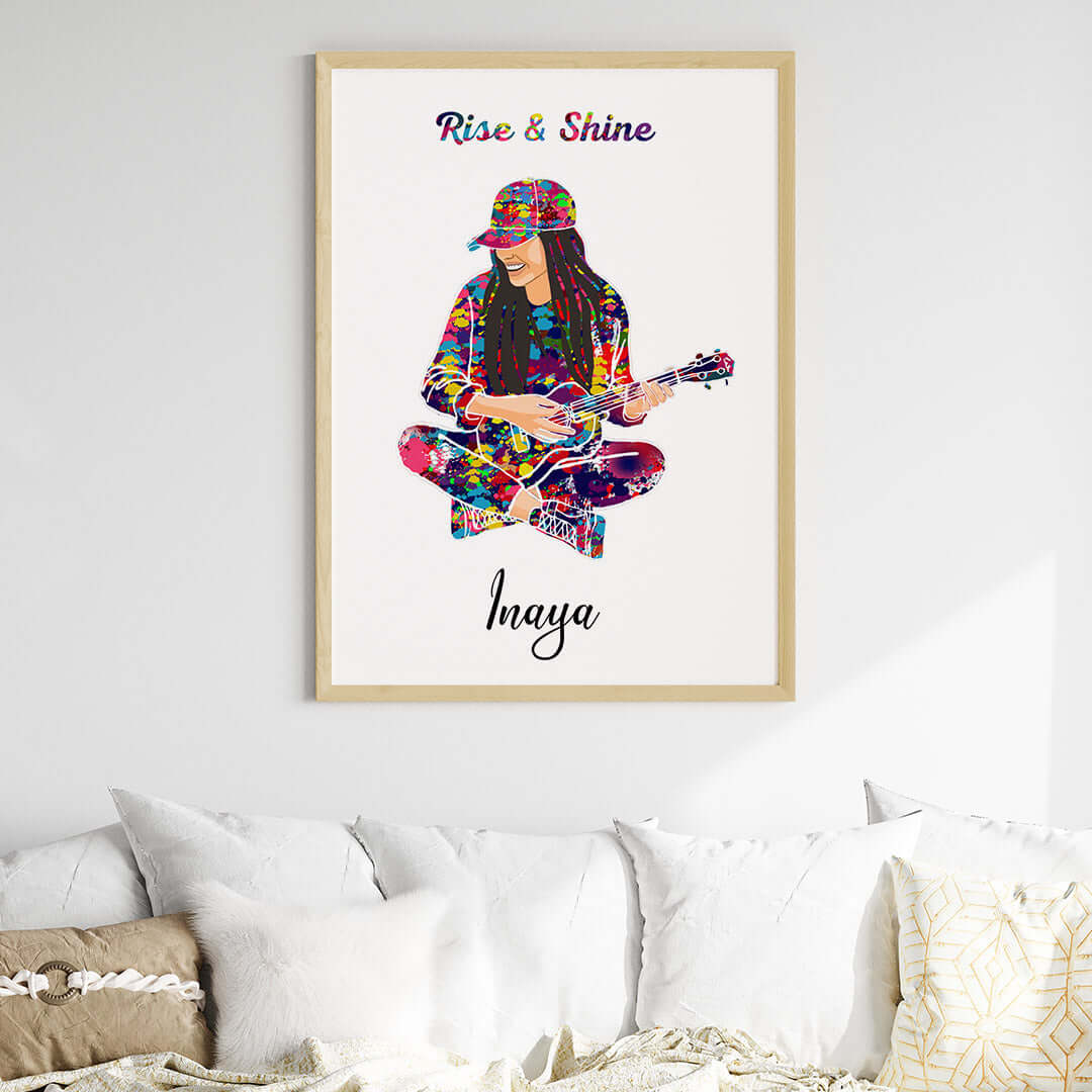 Ukulele Player Girl Personalized Wall Art (Big Frame)