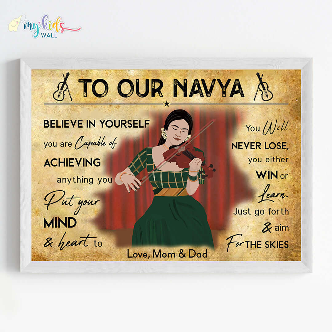 Violin Player Girl Personalized Motivational Wall Art (Framed) New