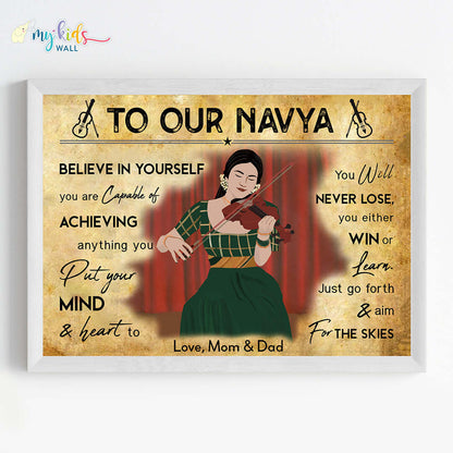 Violin Player Girl Personalized Motivational Wall Art (Framed) New