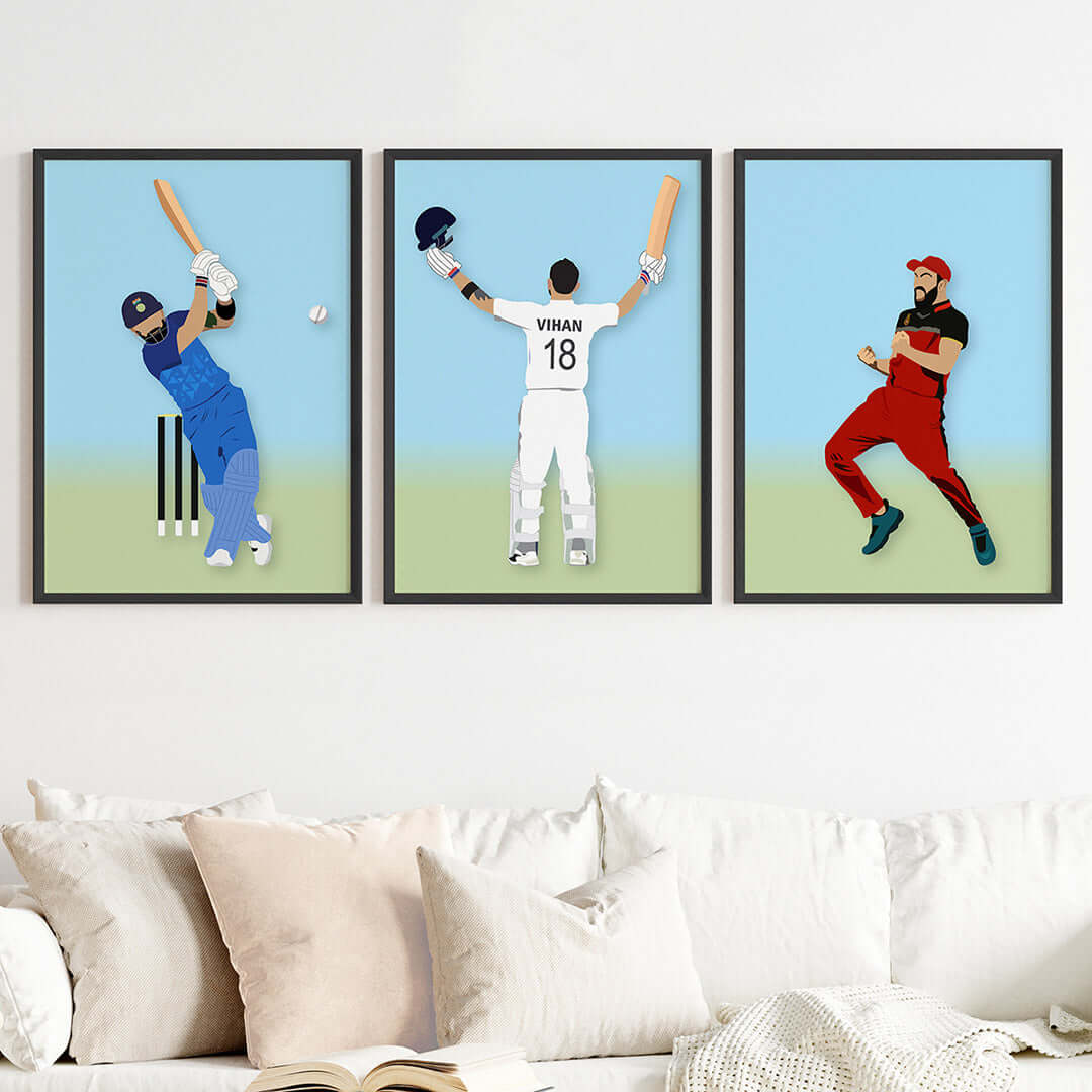 Virat Kohli Personalized Wall Art (Framed Set of 3)