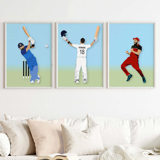 Virat Kohli Personalized Wall Art (Framed Set of 3)
