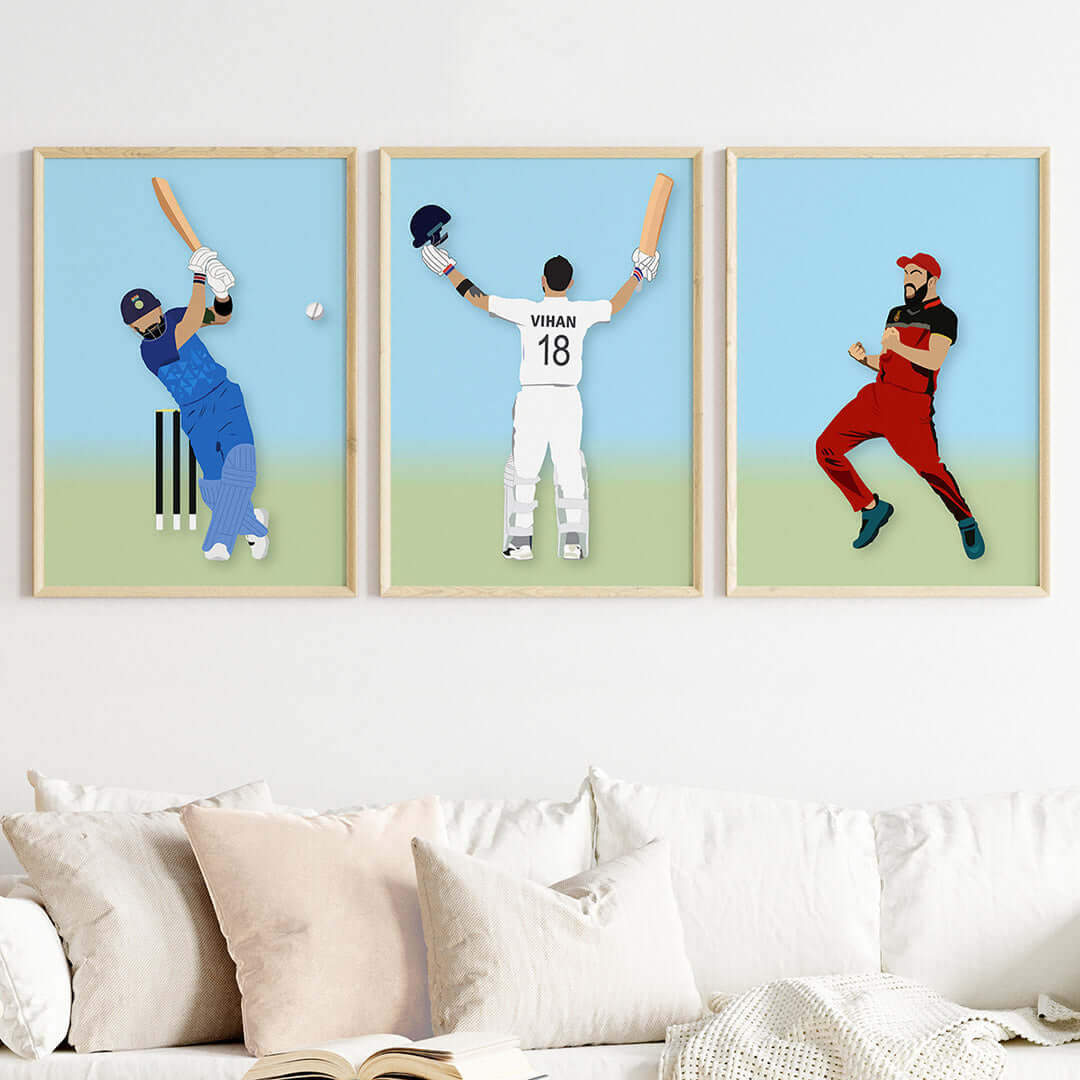 Virat Kohli Personalized Wall Art (Framed Set of 3)
